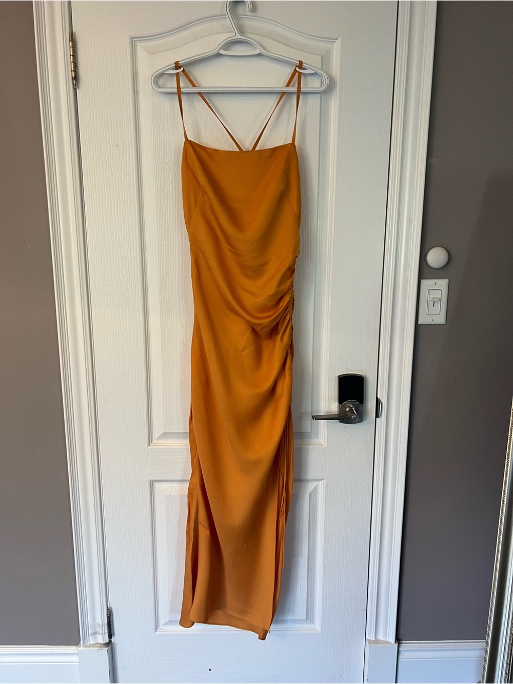 Zara Mustard Satin Spaghetti-Strap Maxi Dress
